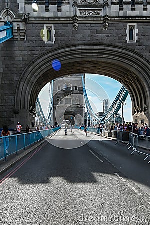 An empty Tower Bridge during day with no traffic, London Editorial Stock Photo