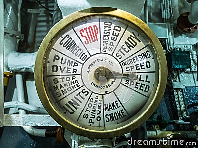 LONDON/UK - SEPTEMBER 12 : Engine Speed Dial on HMS Belfast in L Editorial Stock Photo