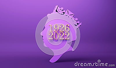 LONDON, UK - September 2022: A memorial poster of Queen Elizabeth II with dates born and died. 3D Rendering Editorial Stock Photo