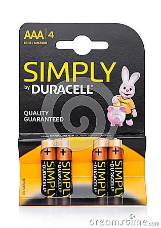 LONDON,UK - SEPTEMBER 24, 2017: Pack of AAA Duracell Batteries, Duracell is an American brand. Editorial Stock Photo