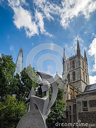 LONDON/UK - SEPTEMBER 12 : Sculpture of a Soldier outside Southwark Cathedral in London on September12, 2016 Editorial Stock Photo