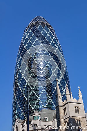 London, UK - September 02, 2018: 30 St Mary Axe aka The Gerkin skyscraper in the City of London Editorial Stock Photo