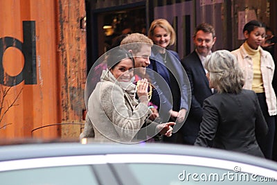 Prince Harry and Meghan Markle visit Reprezent radio at POP Brixton to see work being done to comba Editorial Stock Photo