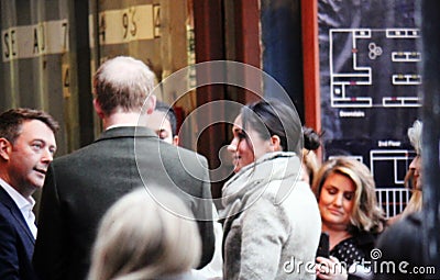 Prince Harry and Meghan Markle visit Reprezent radio at POP Brixton to see work being done to comba Editorial Stock Photo