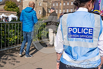 Police liaison officer at a Pro-Brexit demonstration near Parliament Square, London,. Editorial Stock Photo