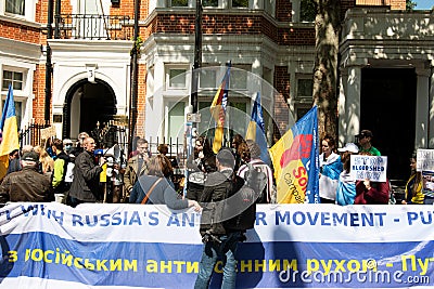 Antiwar movement against Russia`s war in Ukraine on the street outside Russian embassy in London, United Kingdom Editorial Stock Photo