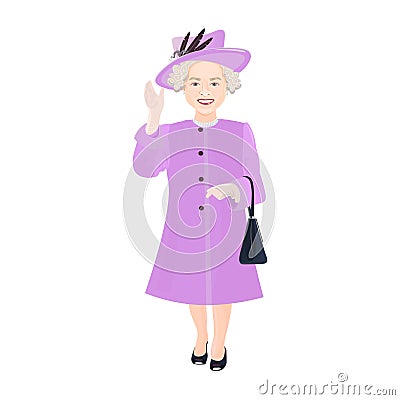 London, United Kingdom - 21 April 2019: Queen Elizabeth II full length vector portrait. Vector Illustration