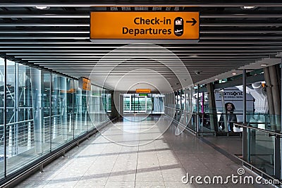 LONDON, UNITED KINGDOM - AUGUST 28, 2017 - Departures terminal at Heathrow Airport, one of six international airports serving Grea Editorial Stock Photo