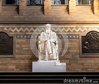 Statue of Charles Darwin, father of the theory of the evolution of species, located Editorial Stock Photo