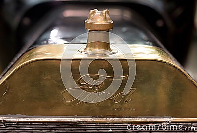 A restored Model T Ford automobile is displayed in the city of London Editorial Stock Photo