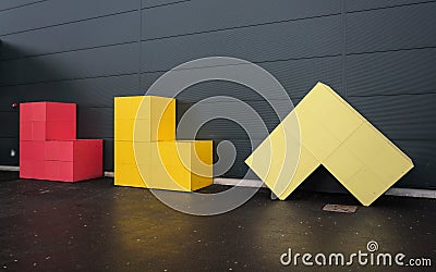 London, United Kingdom - February 05, 2019: Luton Airport sign Letters LLA made from colourful cubes in front of departure hall Editorial Stock Photo