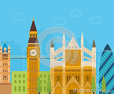 London, United Kingdom flat icons design travel Vector Illustration