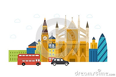 London, United Kingdom flat icons design travel Vector Illustration