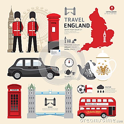 London,United Kingdom Flat Icons Design Travel Concept. Vector Illustration