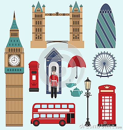 London,United Kingdom Flat Icons Vector Illustration