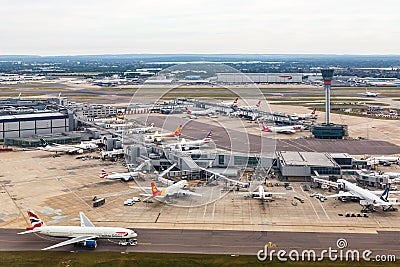 London Heathrow Airport LHR Terminal 3 aerial photo Editorial Stock Photo