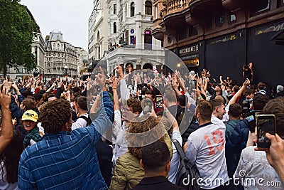 England football fans celebrate win over Germany at Euro 2020 Editorial Stock Photo