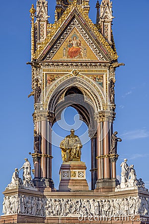 LONDON, UNITED KINGDOM - NOV 13, 2018: Front view of The Albert Memorial in Hyde Park Editorial Stock Photo