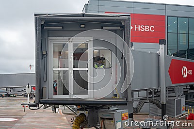 London, United Kingdom - November 03, 2021: Heathrow airport. Stationary terminal gates on airport runway. Road transport Editorial Stock Photo