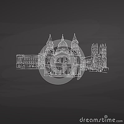 London United Kingdom signs on blackboard Vector Illustration