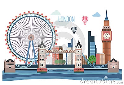 London Vector flat landscape . Vector Illustration