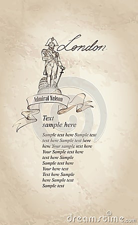 London vintage background with copy space. Admiral Nelson statue Vector Illustration