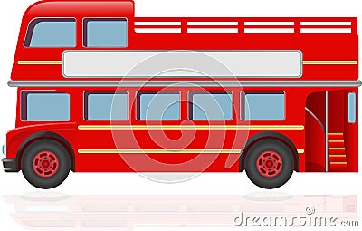 Red London Vintage Bus Tour Cartoon Illustration