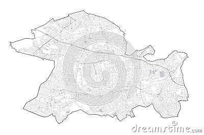 Satellite view of the London boroughs, map and streets of Ealing borough. England Vector Illustration