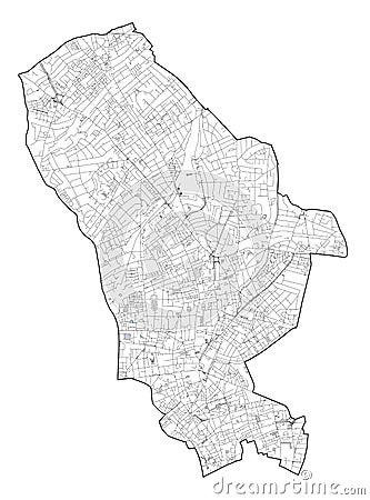 Satellite view of the London boroughs, map and streets of Islington borough. England Vector Illustration