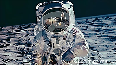 Lone astronaut stands on moon's surface, AI-generated. Stock Photo