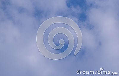 Lone bird flying in a cloudy sky Stock Photo