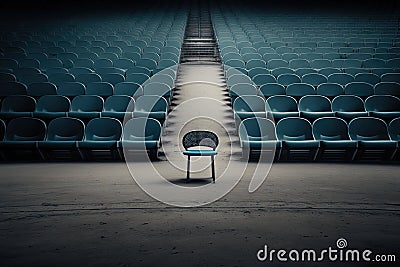 a lone chair in the center of a grandstand, surrounded by empty seats Stock Photo