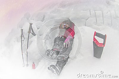 Lone climber preparing to spending the night Stock Photo