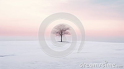 Lone lonely tree in winter solitude, minimalist. Generative AI weber. Stock Photo