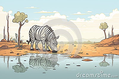 lone male zebra eating near a watering hole Stock Photo