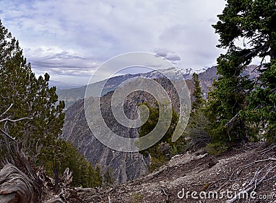 Lone Peak landscape view spring from Mount Mahogany trail, Wasatch Front Rocky Mountains, by Orem and Draper, Utah. United States. Stock Photo