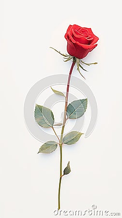 Lone red rose on white backdrop exudes natural elegance Stock Photo