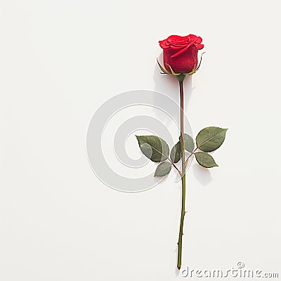 Lone red rose on white backdrop exudes natural elegance Stock Photo