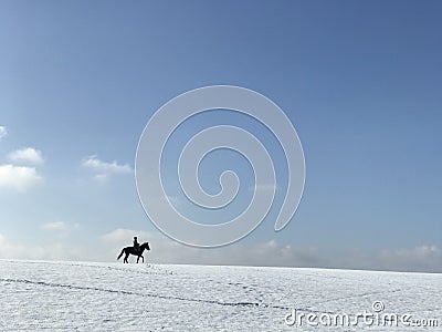 Lone rider on a black horse Stock Photo