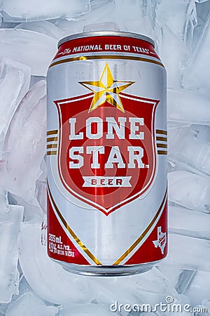 Lone Star Beer beer can on ice Editorial Stock Photo