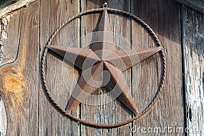 Lone Star sign on a wooden door in Texas Stock Photo