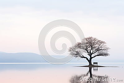 a lone tree sits on the edge of a body of water Stock Photo