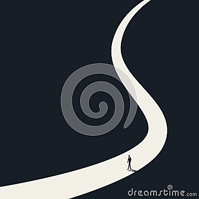 Loneliness, solitude and isolation vector concept. Symbol of own path, way, direction and thinking. Vector Illustration