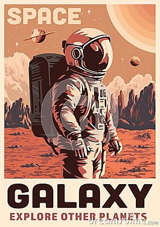 Lonely astronaut colorful vintage poster Vector Illustration