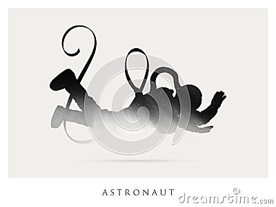 Lonely astronaut. Cosmonaut isolated silhouette. Flying man in space Vector Illustration