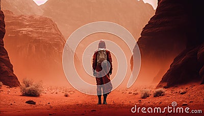 Lonely Astronaut on an Alien Desert Planet Stock Photo