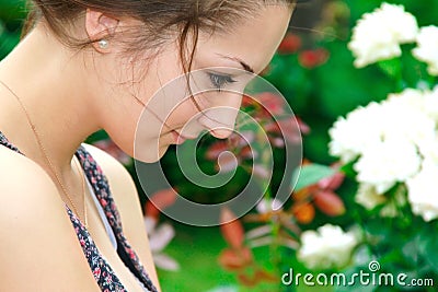 Lonely beautiful girl looking Stock Photo