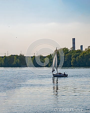 Lonely boat on a Belgrade river Stock Photo