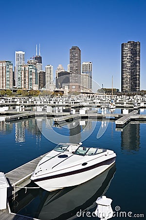 Lonely boat in marina Stock Photo