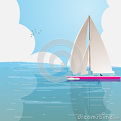 Lonely boat in the ocean Vector Illustration